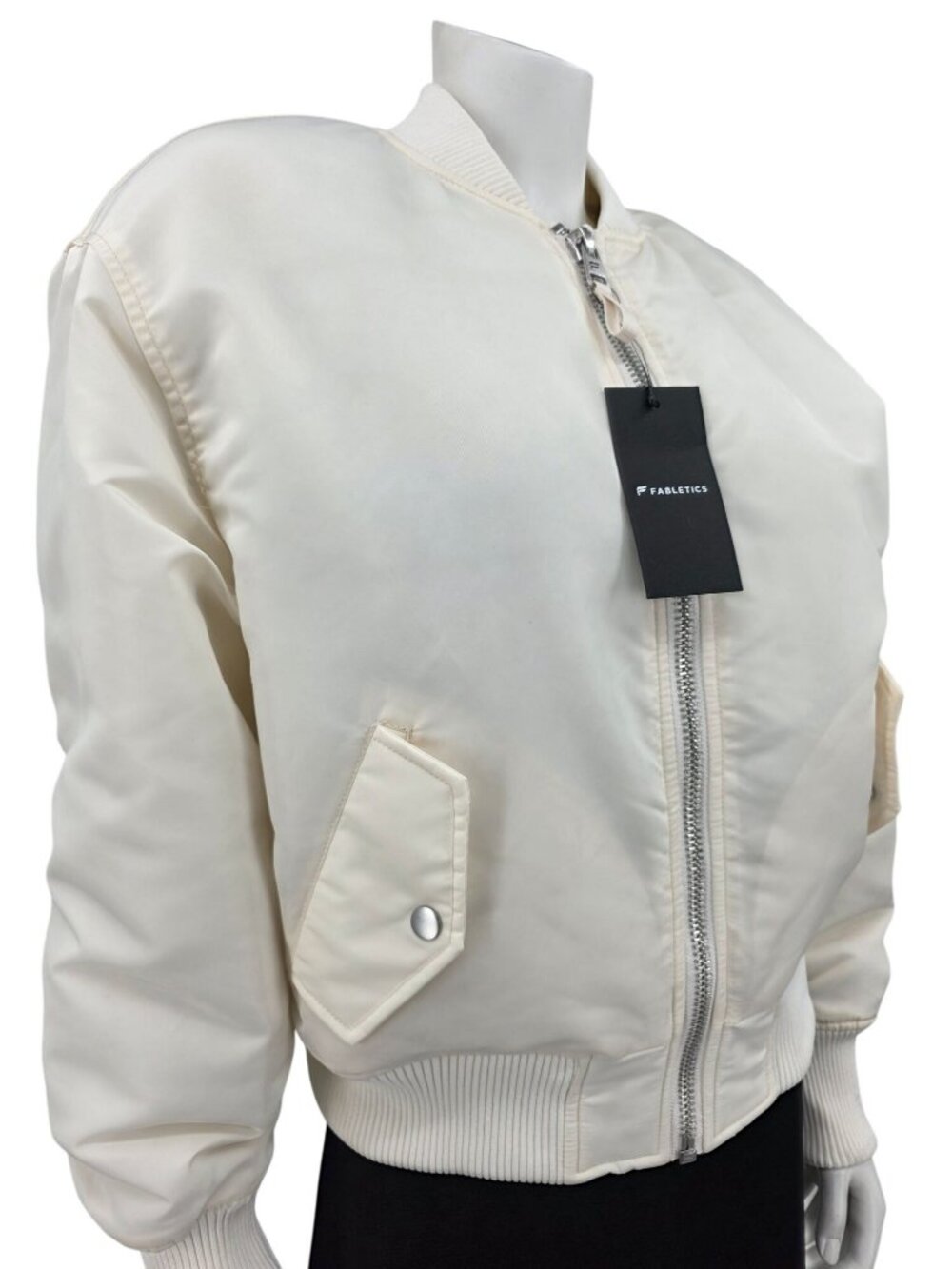 Fabletics Womens Cream Bomber Jacket With Ribbed Cuffs  Size Small